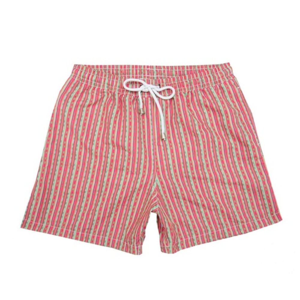 NWOT Clotofila Men’s Swim Trunks in Line Pink/Green Size L